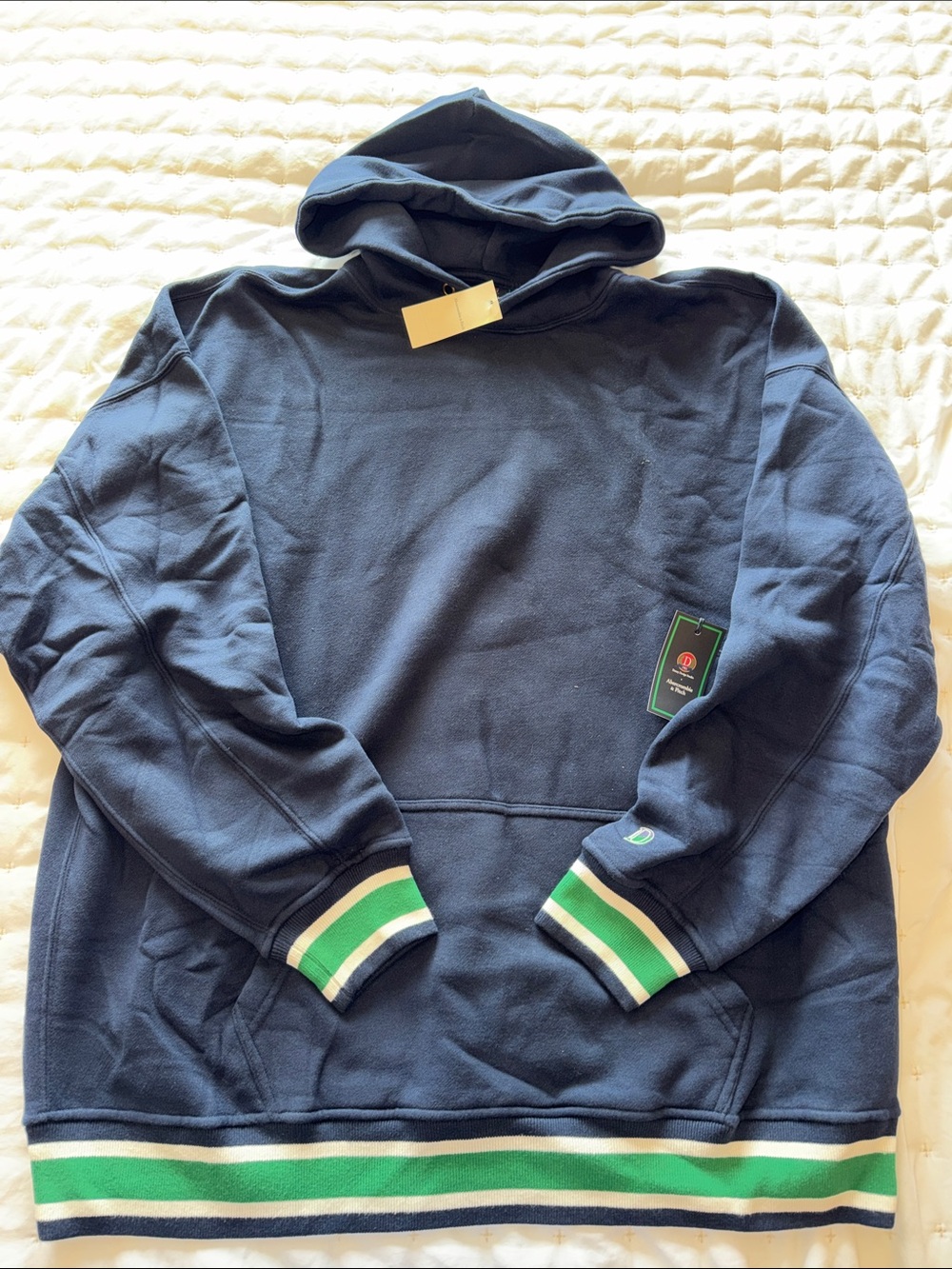 Abercrombie & Fitch Navy Hoodie with Green and White Stripes